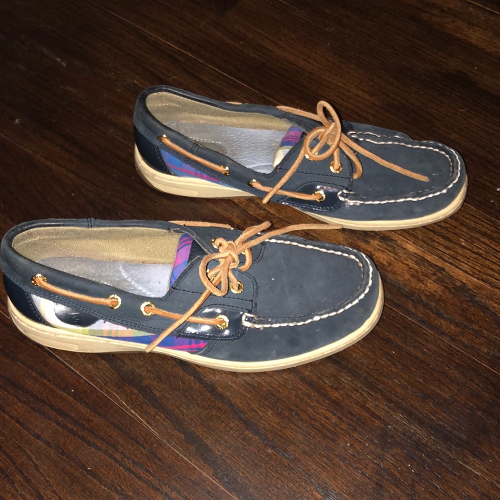 Sperry navy blue and plaid